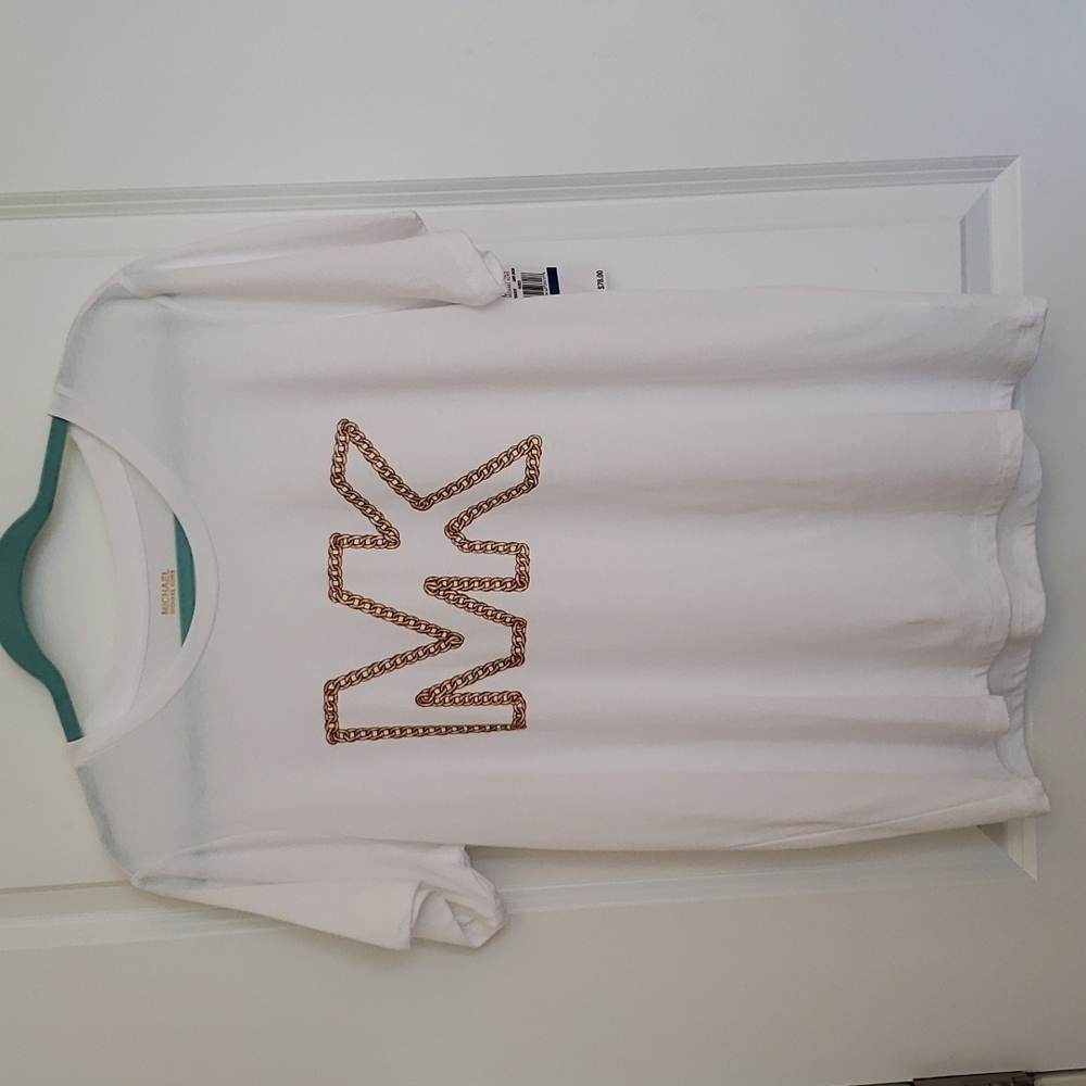 Michael Kors Women's White Short Sleeve Tee Gold Logo - Size XL